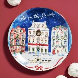Set of 4  Anthropologie Susannah Garrod Up on The Housetop Christmas Side Plates